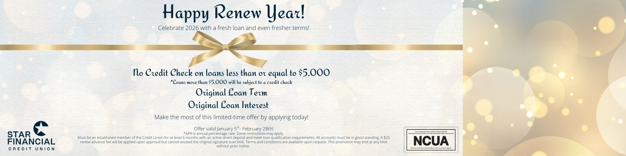 2026 Renew Year Promotion extended until February 28th! No credit check on loans less than or equal to $5,000. Contact us for more information!