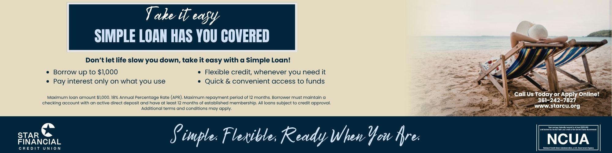 Simple Loan Campaign: Borrow up to $1,000, pay interest on what you owe, and flexible credit. Click Here to apply.