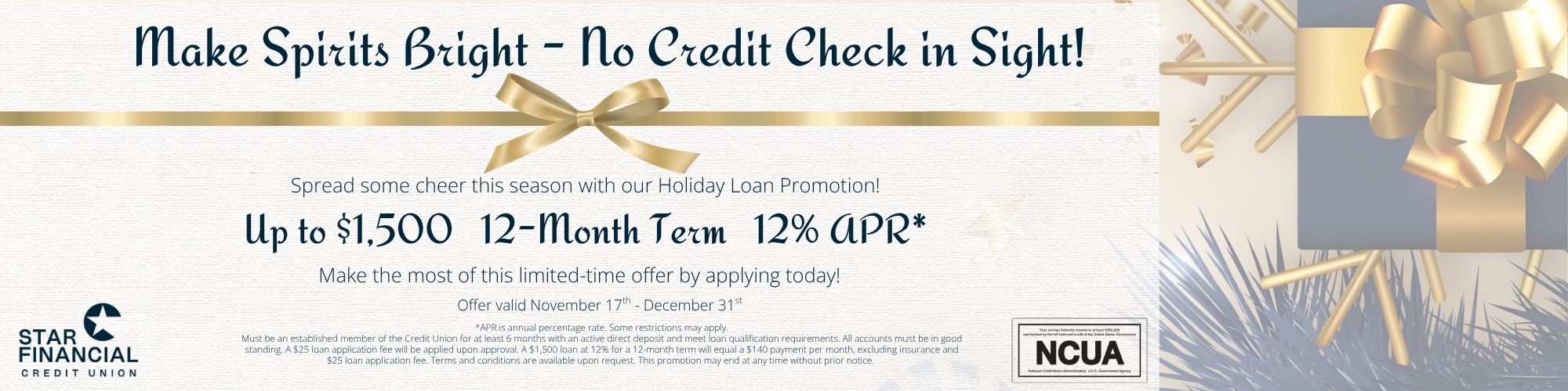 Borrow up to $1,500 with a 12-month term and 12% APR! Call us or apply today!